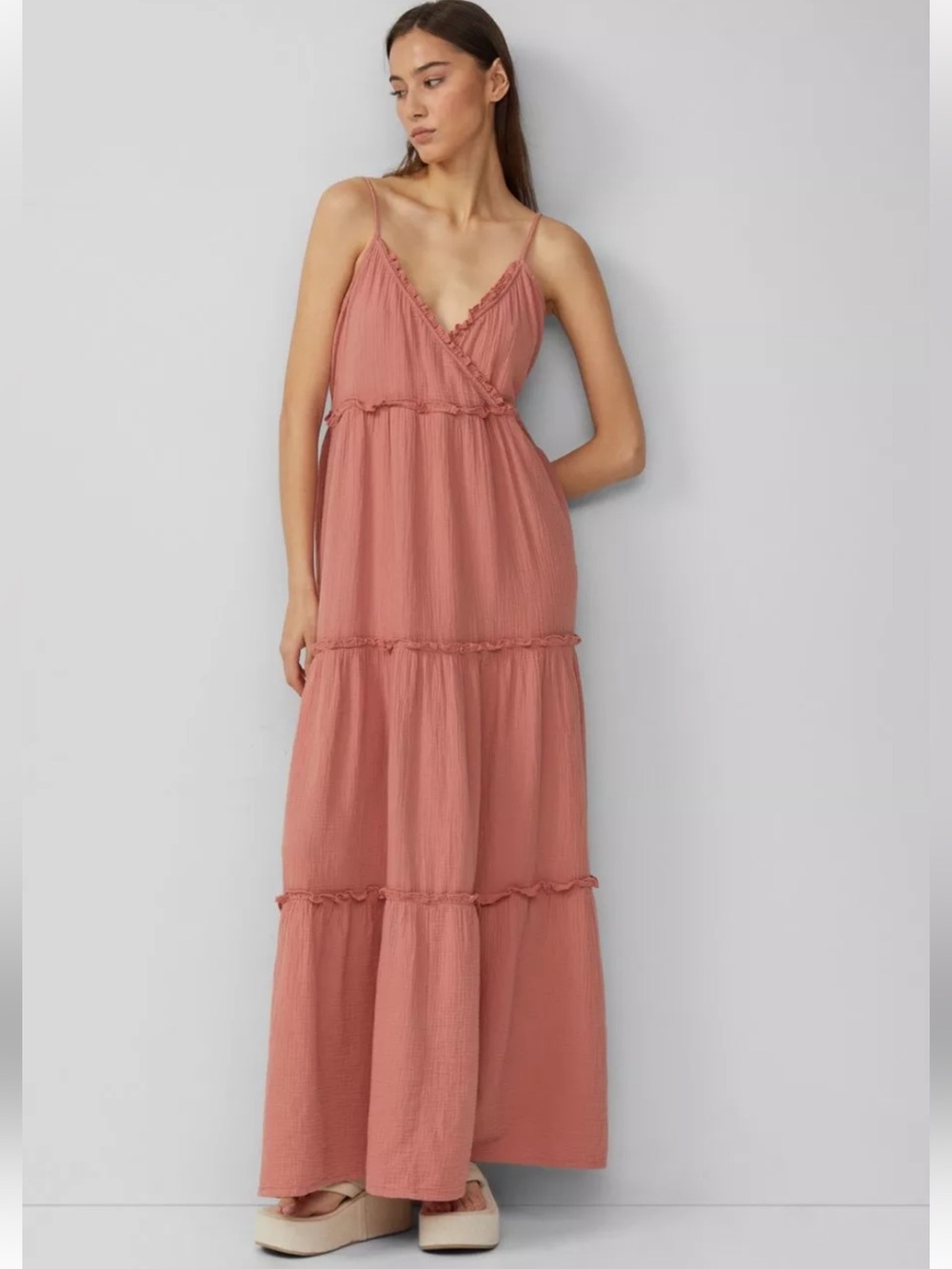 Zara Rose-Mauve Tiered Maxi Dress